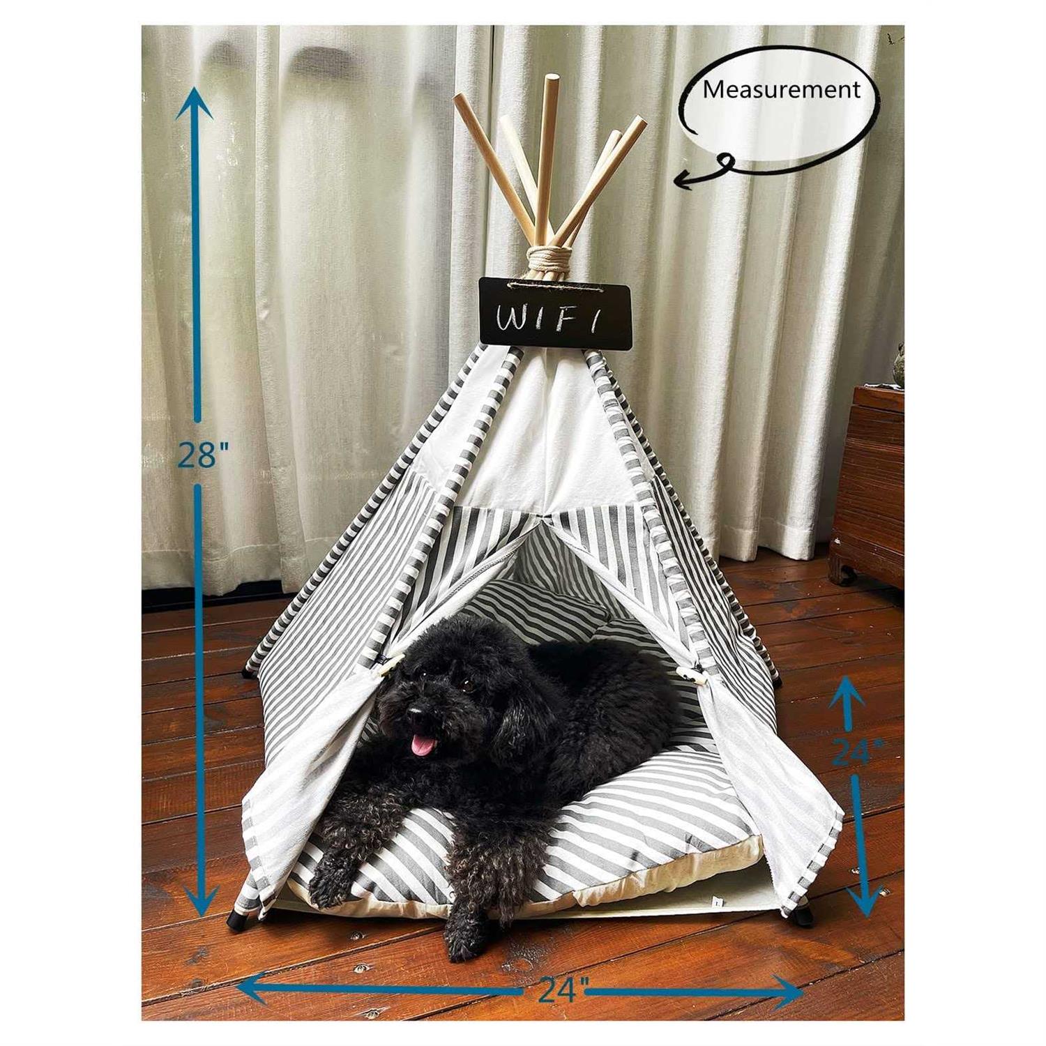 MOWMOWMOW Pet Teepee Tent for Dog House Teepee Tent House with Thick Cushion Washiable Dog Tent 28 Tall Cat House Dog Teepee - Pet Supplies online store