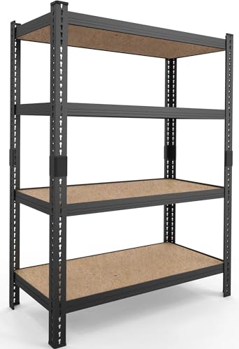 Storage Shelves 4 Tier Adjustable Garage Storage Shelving, Heavy Duty Shelving Unit Metal Storage Shelves for Warehouse Pantry Closet Kitchen,16“D×36”W×60“H, Black