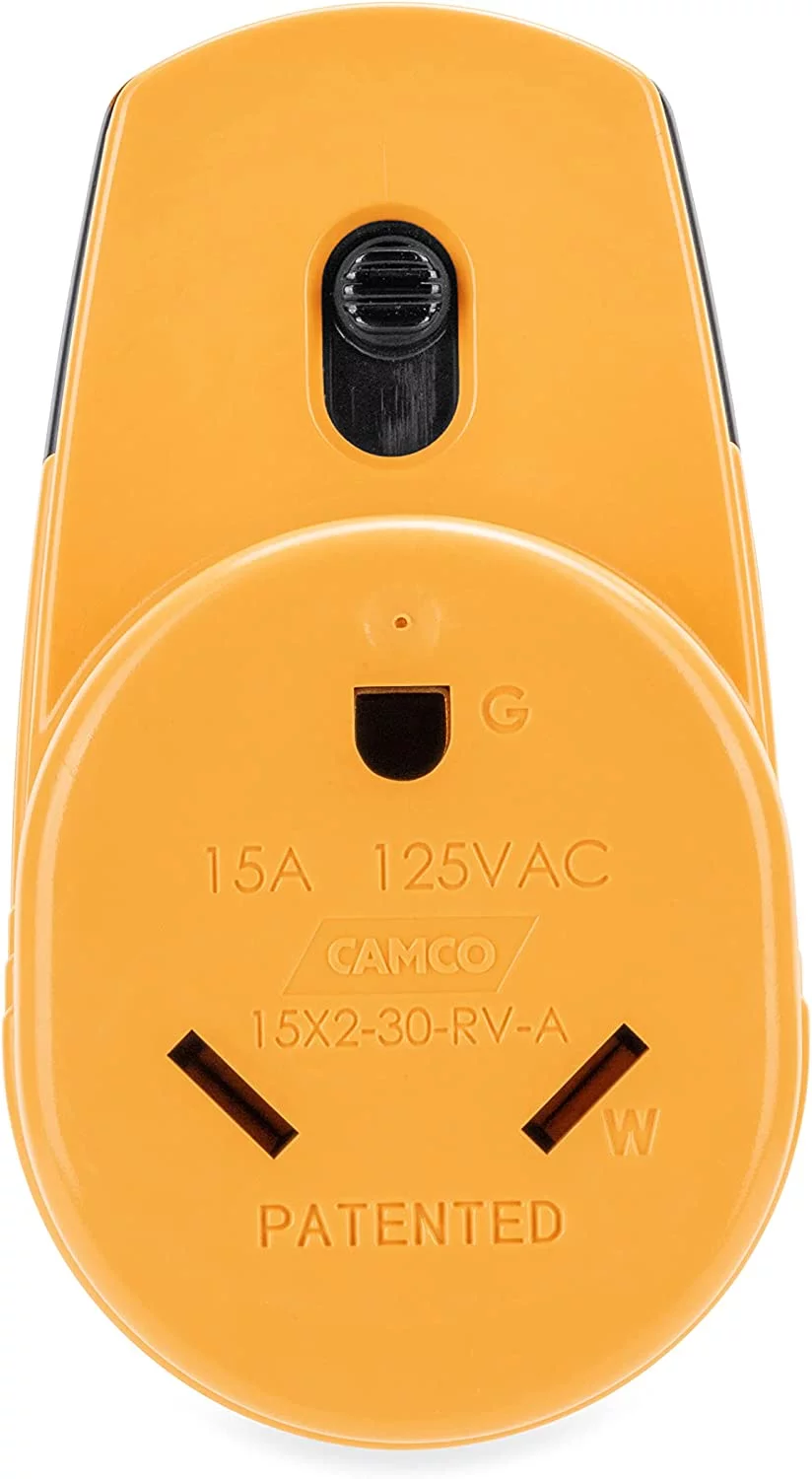 Camco Power Grip Camper/RV Electrical Adapter | Reduces Receptacle Overheating & Allows a 30-Amp RV to be Plugged into a 15-Amp Outlet | Great for Home and Generator Use & Rated for 125V/1875W (55225)