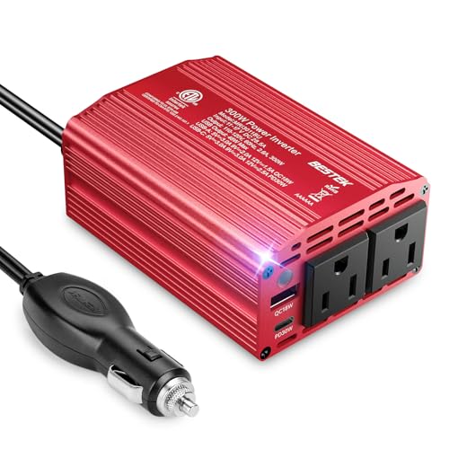 BESTEK 300W Car Power Inverter - DC 12V to 110V AC Car Plug Adapter with 30W USB-C & 18W USB-A Dual AC Outlet, Fast Car Charger Adapter for Laptop, Vehicles, Road Trip Essentials