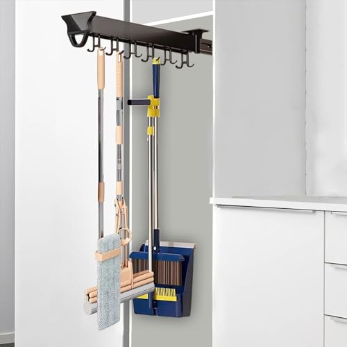 Mop and Broom Holders Pull Out Broom Storage Cabinet with Adjustable Hooks Multifunctional Slide Garage Hanging Storage Rack for Kitchen/Closet/Home/Cupboard/Wardrobe (Size : 36