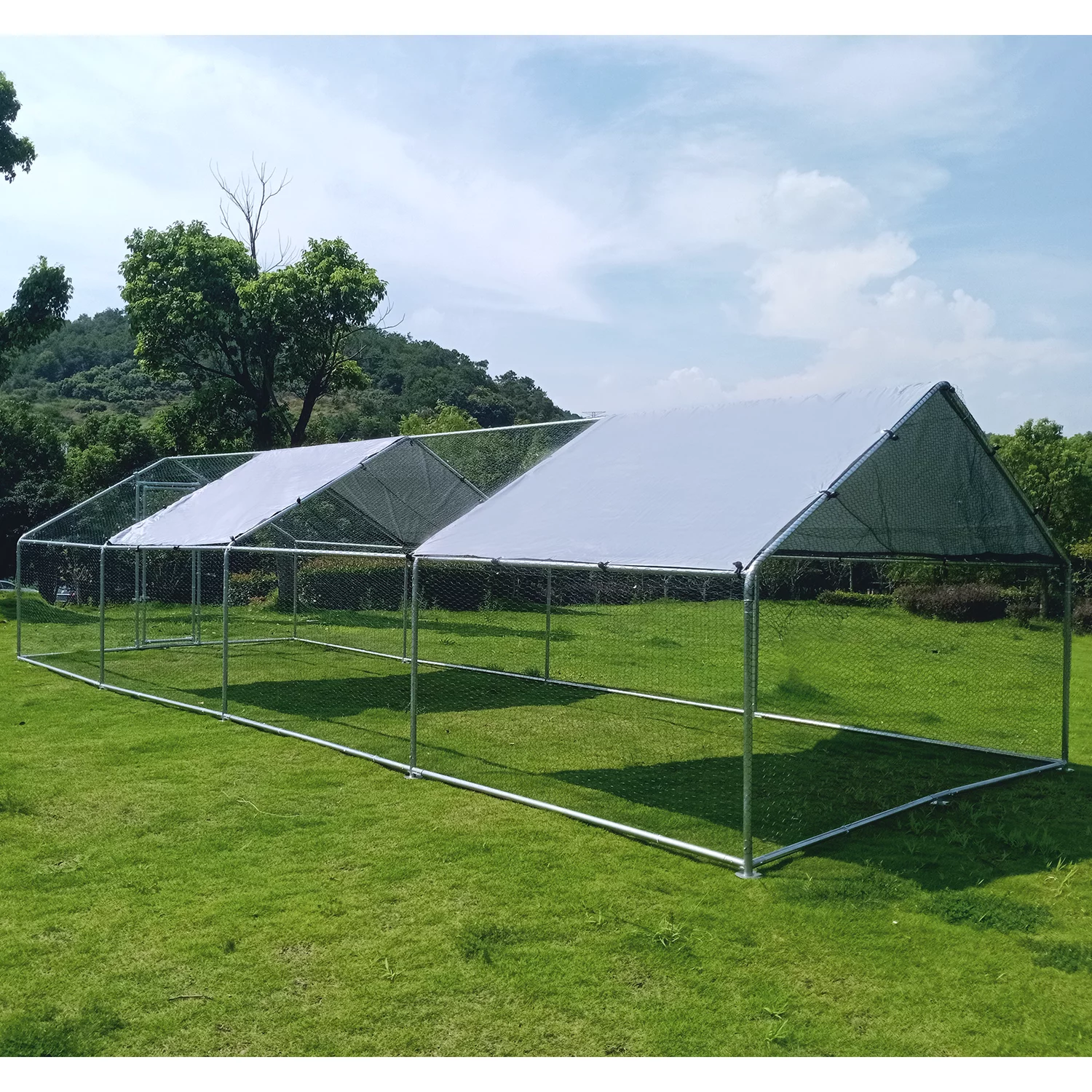 Large Chicken Run Coop 10x26ft Metal Hen House Geeloon Walk-in Poultry Cage W/ Cover - Radiant Selections