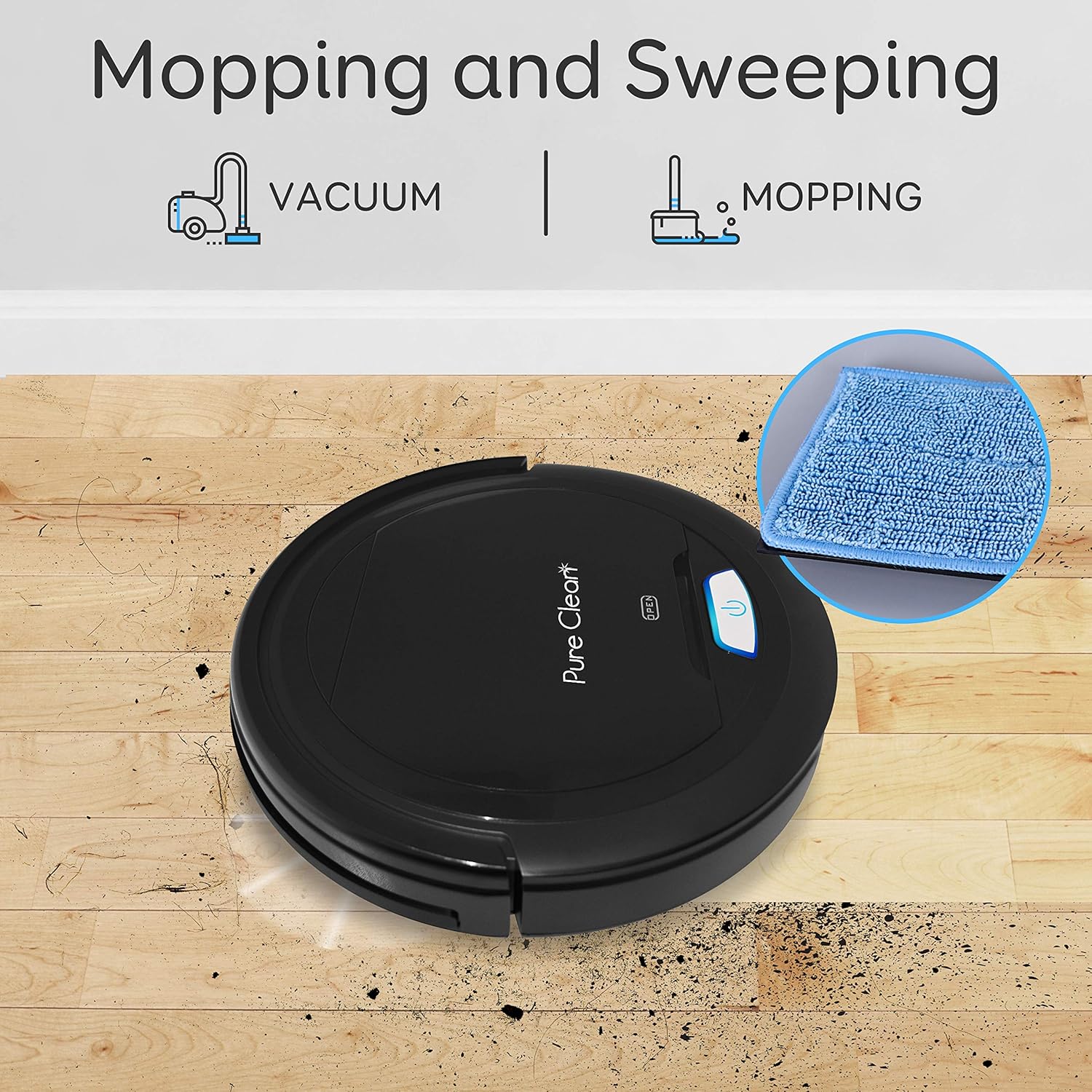 Pure Clean Robot Vacuum Cleaner - Upgraded Lithium Battery 90 Min Run Time - Automatic Bot Self Detects Stairs Pet Hair Allergies Friendly Robotic Home Cleaning for Carpet Hardwood Floor