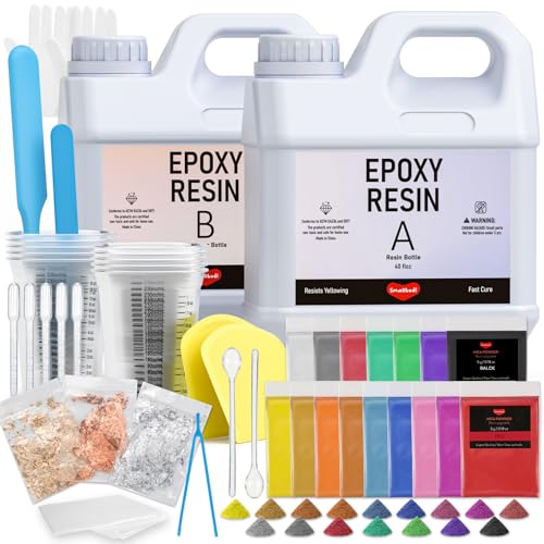 4 Gallon Epoxy Resin Kit for Beginners, Resin Kit with 72 Mica Powder, Foil Flakes, Measuring Cups, Sticks - Resin Epoxy for Casting, Coating, Art Craft, River Table, DIY Resin Coasters