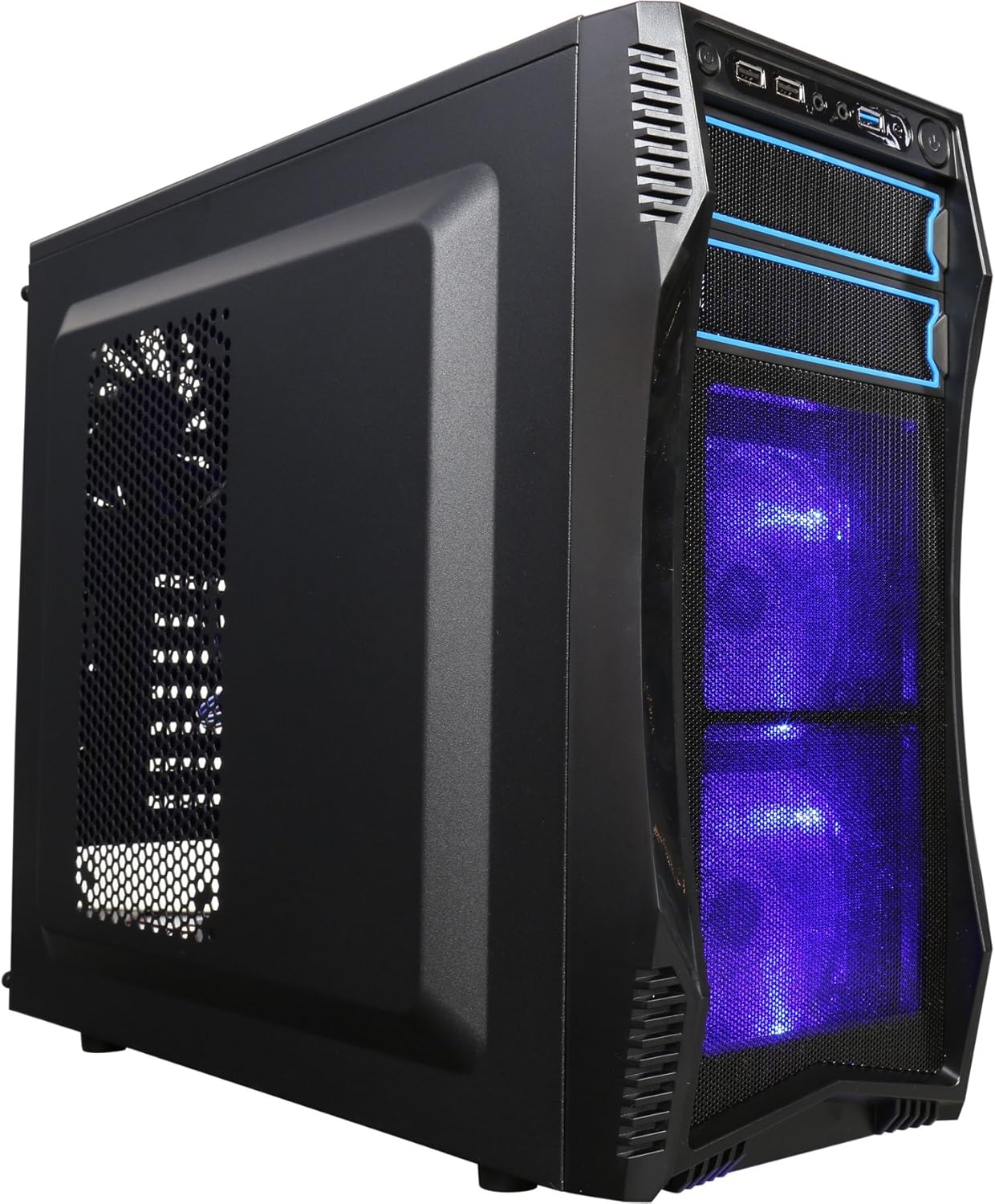 ROSEWILL ATX Mid Tower Gaming Computer Case, Gaming Case with Blue LED for Desktop / PC and 3 Case Fans Pre-Installed, Front I/O Access Ports (CHALLENGER S)