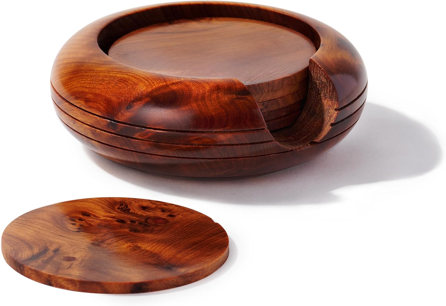 Thuya Wood Burl Coasters Set of 6 for Cups, Mugs, Living Room Table and Home Decor - Dinner Table Decor for Decor Lovers