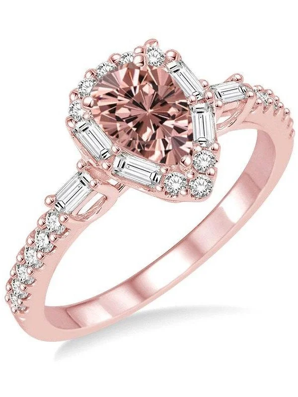 1.50 Carat Pear Morganite and Diamond Engagement Ring for Women in 14k Rose Gold affordable morganite & diamond engagement ring