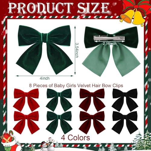 8 Pcs Velvet Hair Bows for Girls, 4
