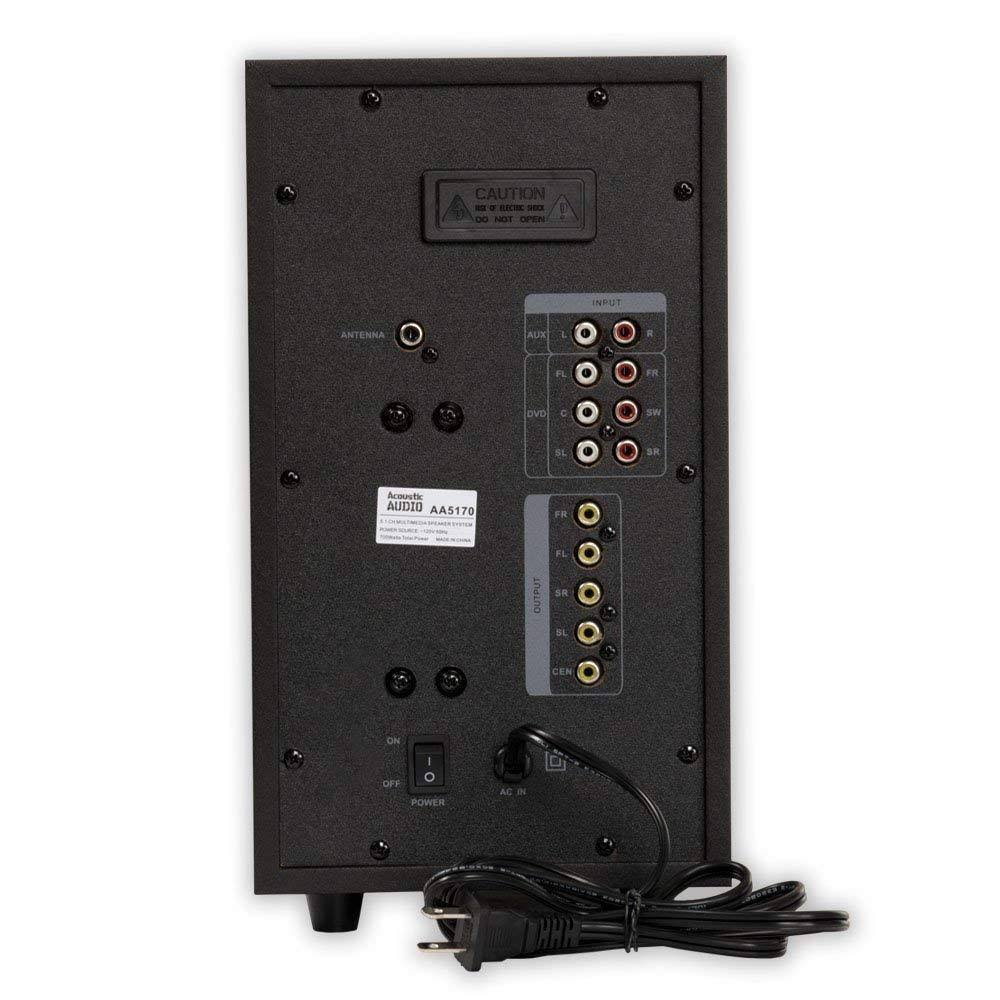 Acoustic Audio AA5170 Home Theater Speaker System with 5 Extension Cables - 5.1 Channel - 700W RMS - Bluetooth/Optical Input