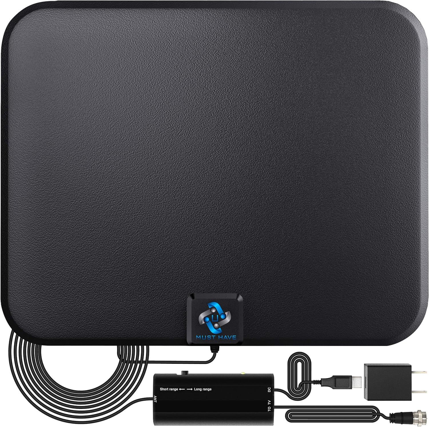 U MUST HAVE Amplified HD Digital TV Antenna Long 250+ Miles Range - Support 4K 8K 1080p Fire tv Stick and All TV's - Indoor Smart Switch Amplifier Signal Booster -18ft Coax HDTV Cable/AC Adapter Pack of 2