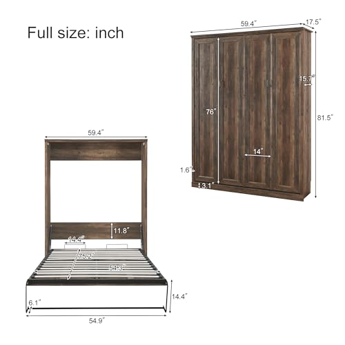 Modern wooden Murphy Bed,Cabinet Bed Folding Wall Bed, Perfect for Guest Room, Study, Office.Save bedroom space,No spring Box Required (Brown@073, Queen)