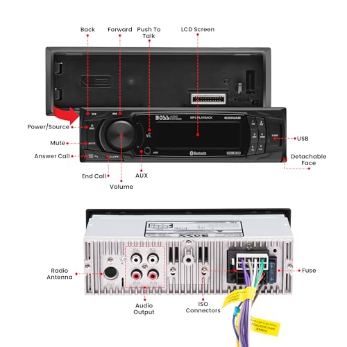 BOSS Audio Systems 616UAB Car Stereo With Bluetooth - Single DIN, MP3, USB, Aux-in, AM/FM, No CD DVD Player
