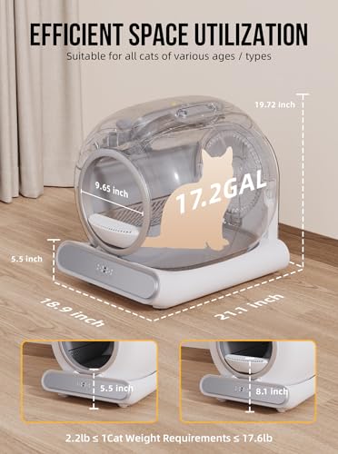 Self Cleaning Litter Box, 65L+9L Large Capacity Automatic Cat Litter Box Self Cleaning for Multiple Cats, Safety Protection/Smart App Control/Includes Liners & Mat