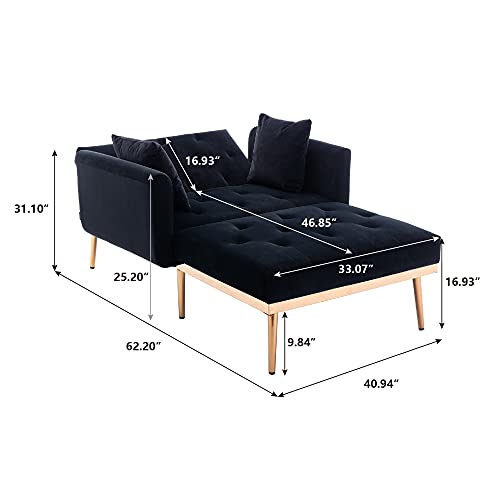 HomSof Adjustable Backrest Chaise Lounge Velvet Sofa Bed with Thick Padded, Convertible Reclining Chair with Rose Golden Metal Legs