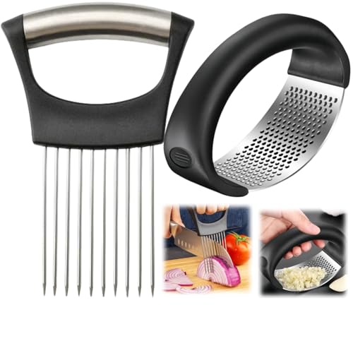 Stainless Steel Onion Slice Holder, 2024 Upgraded Onion Holder for Slicing, Lemon Slicer Vegetable Cutter, Chopper Slicing Assistant Tool for Meat, Onion, Potato, Tomato Home Kitchen Tools (1 Pack)