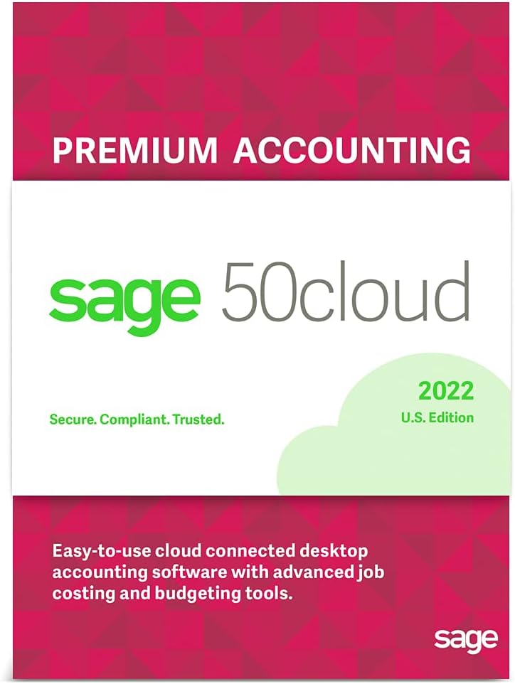 Sage Software Sage 50cloud Premium Accounting 2022 U.S. 2-User One Year Subscription Cloud Connected Small Business Accounting Software 2022 (2-Users)