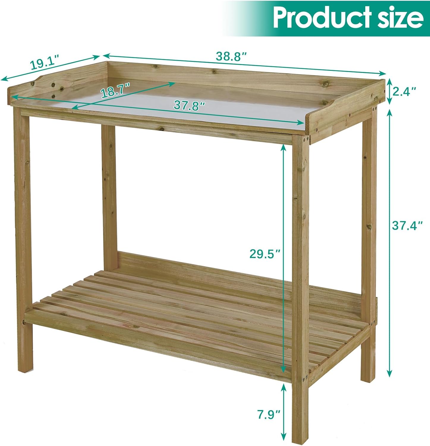 Arlopu Potting Bench, Garden Table,Outside Planting Station,Wooden Greenhouse Potters Bench Weatherproof, Work Storage Shelves for Outdoors Clearance,W/Galvanized Iron Tabletop (Natural Wood, 38.8'')