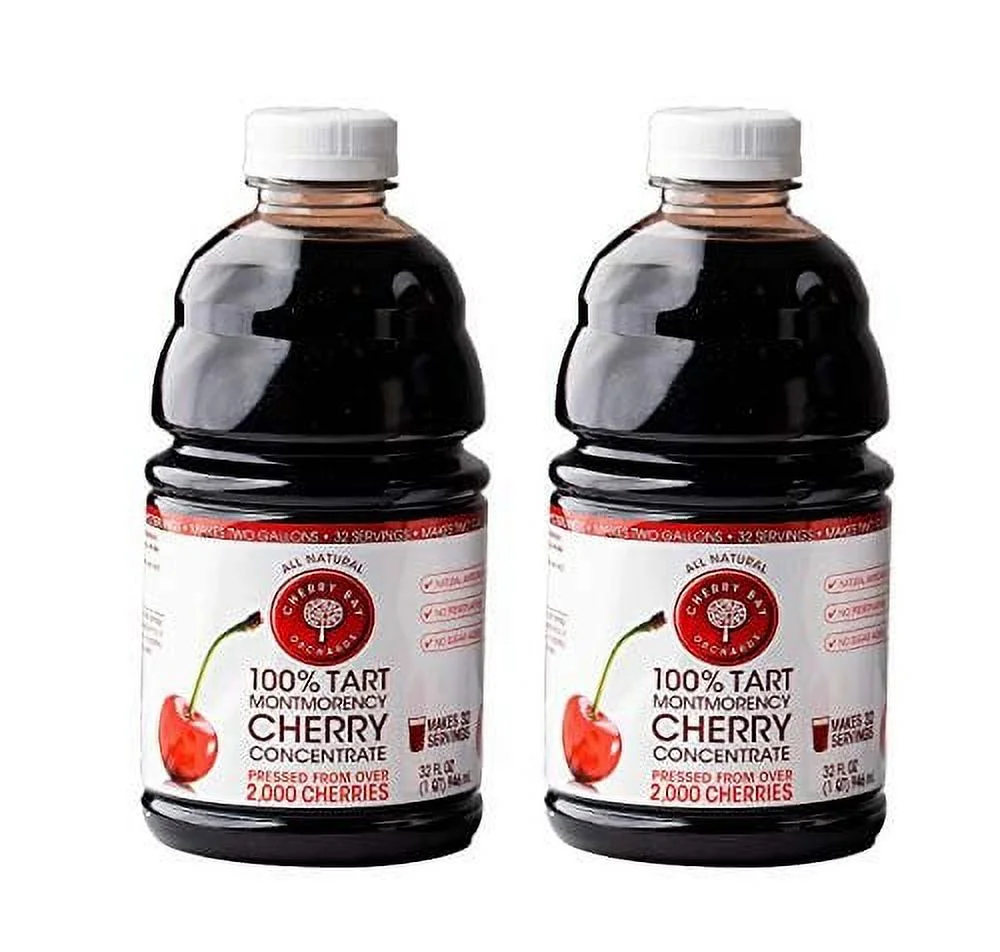 Cherry Bay Orchards Tart Cherry Concentrate - All Natural Juice to Promote Healthy Sleep, 32oz Bottle Case of 2 - Gluten Free, Natural Antioxidants, No Added Sugar or Preservatives