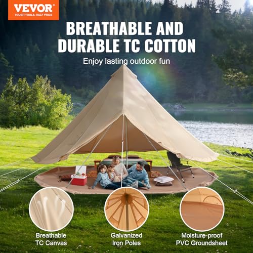 VEVOR Canvas Bell Tent, 4 Seasons 6 m/19.68 ft Yurt, for Camping with Stove Jack, Holds up to 10 People, Family Camping Outdoor Hunting Party