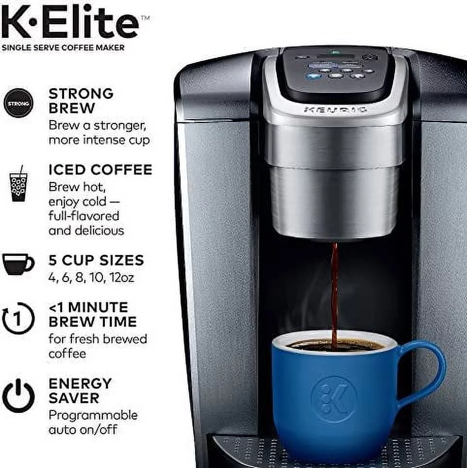 Keurig K-Elite Coffee Maker, Single Serve K-Cup Pod Coffee Brewer, With Iced Coffee Capability, Brushed Silver