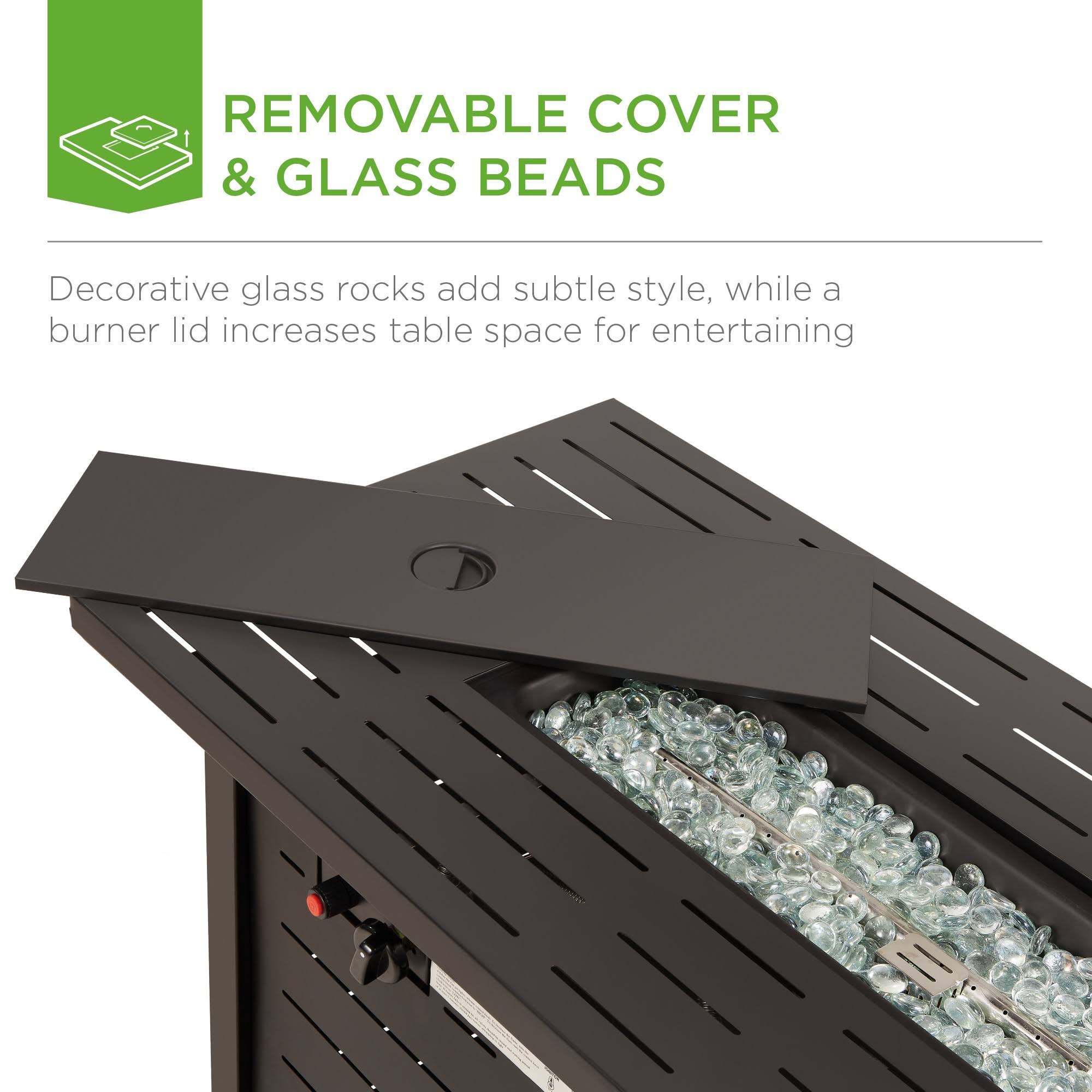 Best Choice Products 42in Fire Pit Table 50,000 BTU Rectangular Steel Propane GAS w/ COVER, Glass Beads - Dark Brown