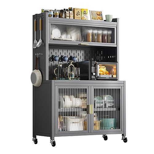 Bakers Rack with Storage, 5-Tier Metal Shelving, Standing Baker's Racks with Rolling Wheels, DIY Backplane Creative - for Garage Pantry Home Kitchen Spices (Color : Gris, Size : L-57CM/22.4IN)