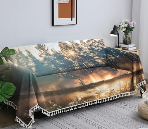 Sofa Covers Forest Sofa Slipcovers Soft Tassel Sofa Towel Blanket Home Decor Sectional Couch Covers Furniture Protector for Pets Kids