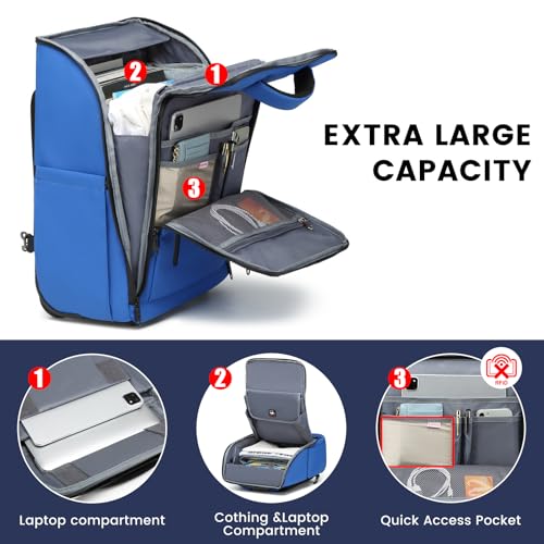 Rolling Backpack, Waterproof Backpack with Wheels for Business Commuter, Carry on Backpack with Laptop Compartment, Fit 15.6/18 Inch Laptop, Wheeled Backpack for Adults (Black)