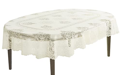 Newbridge Spring Allison Oval Lace Tablecloth, 60 x 102 Inch, Heirloom Scalloped Polyester Lace Table Cloth, White