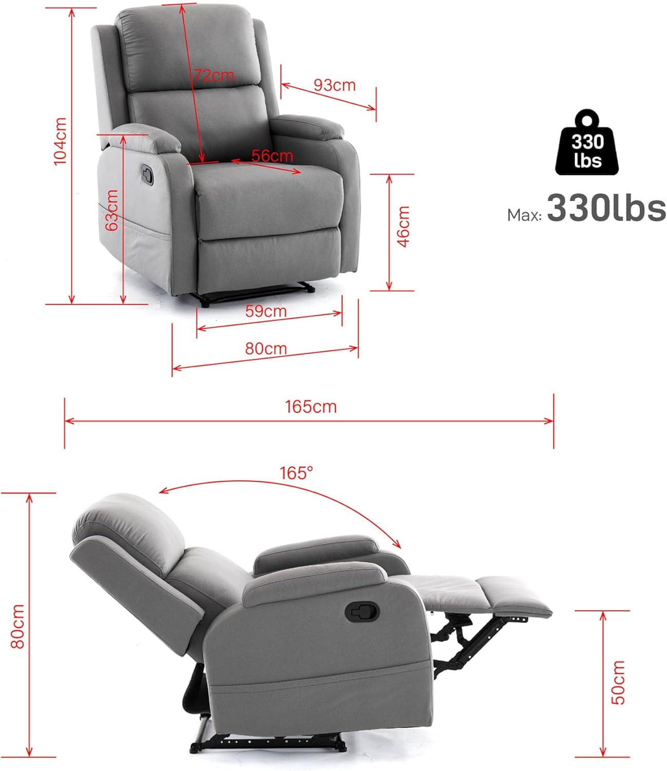 Lazy Boy Recliner Chairs for Adults,Leather Recliner Chair&Reclining Chair with Ajustable Backrest,Small Recliners for Small Spaces,Rocker Recliner&Lazy Boy Recliners,Manual,Havy Duty