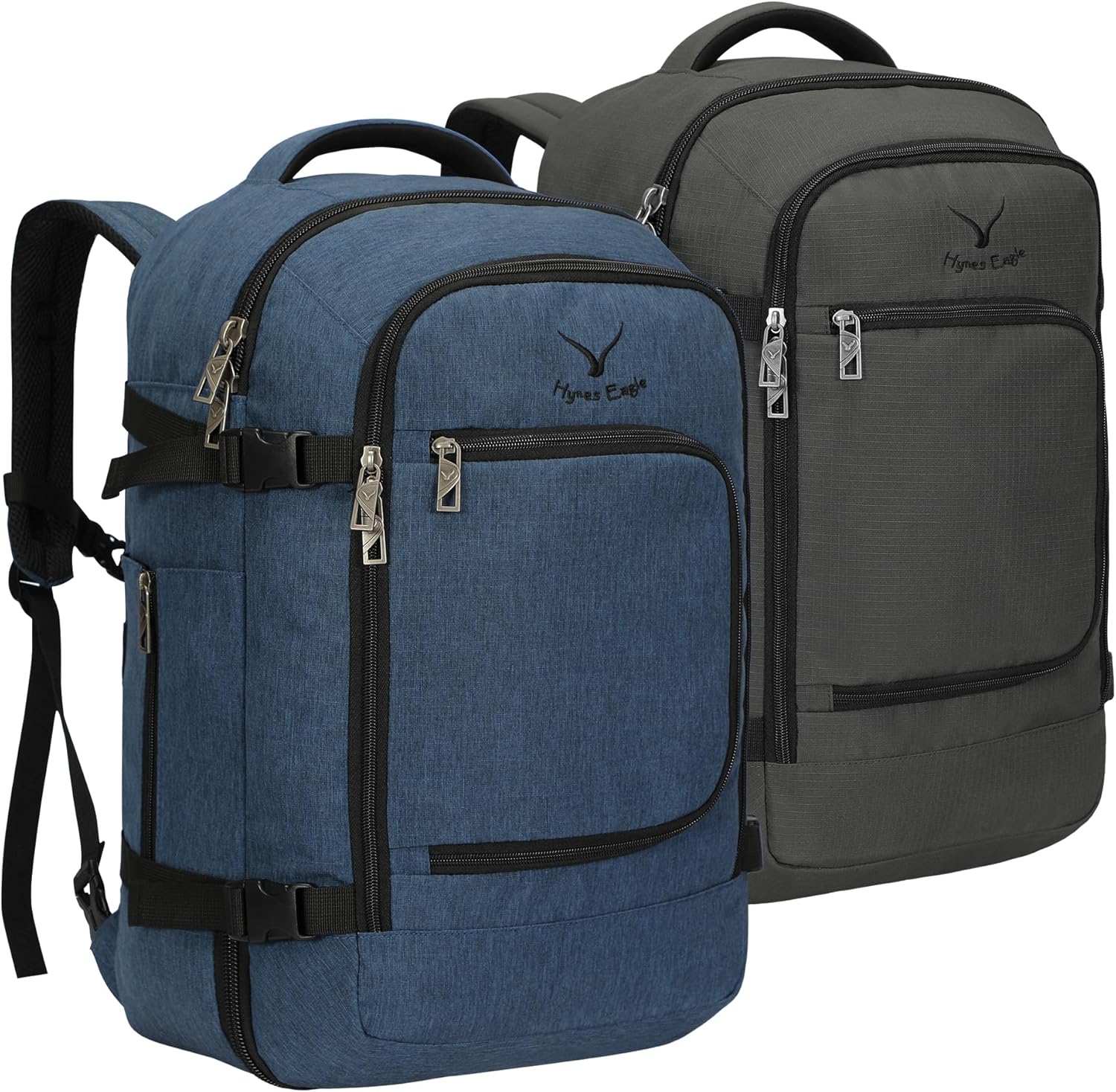 Hynes Eagle Travel Backpack 40L Flight Approved Carry on Backpack Men Large Cabin Weekender Laptop Backpack Women 15.6 inches Blue with Grey