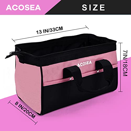Pink Tool Bag,13 Inch Wide Mouth Open Tool Organizer with 12 Storage Pockets (Pink)