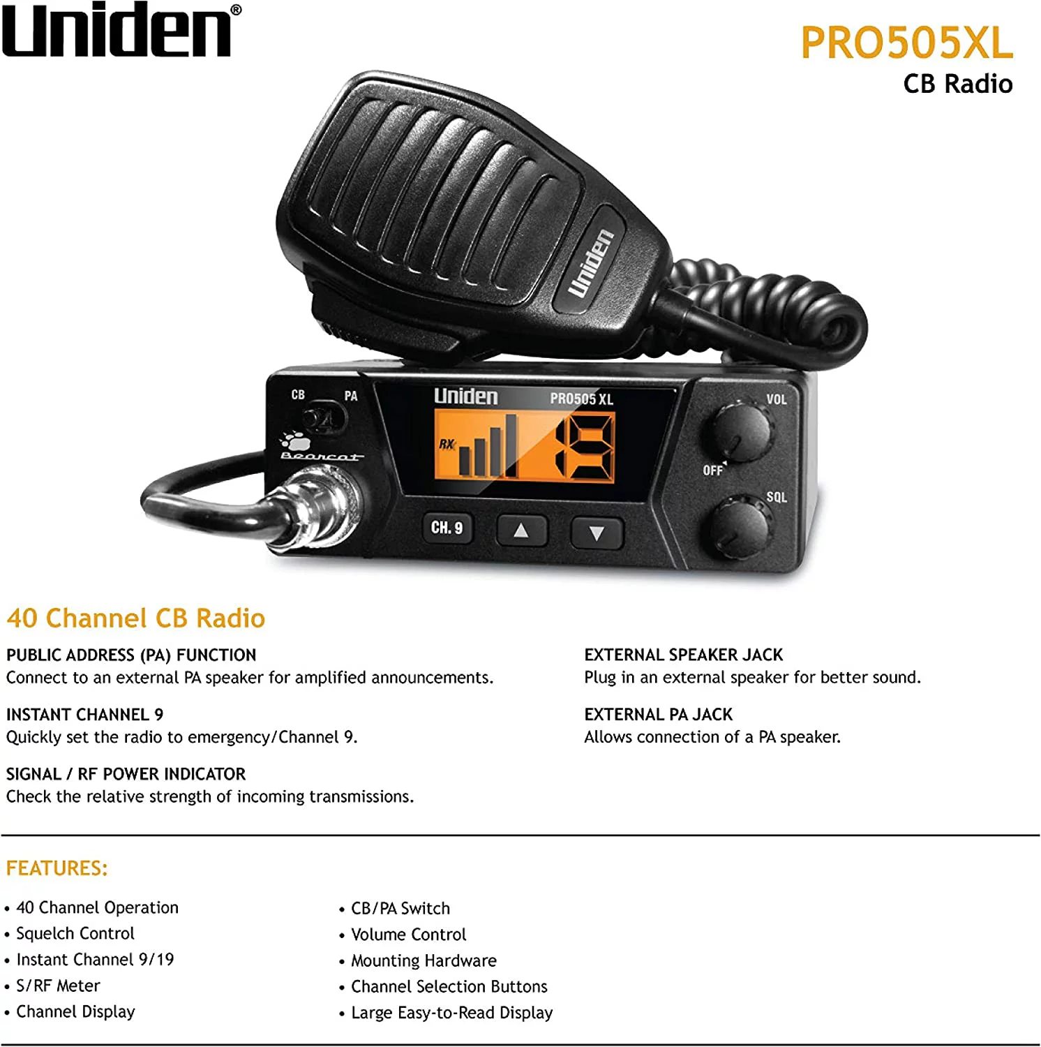 Uniden 40-Channel CB Radio (PRO505XL)
