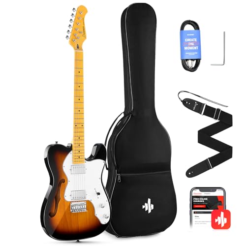 Donner 39 Inch Jazz Electric Guitar TL Thinline F Hole Beginner Full Size Hollow Guitar with H-H Pickups,Bag, Strap, Cable,Sunburst(DJC-1000S)