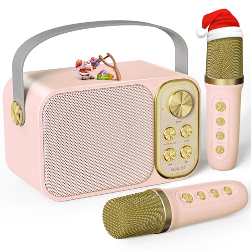 Mini Karaoke Machine for Kids with 2 Wireless Microphone, Portable Bluetooth Speaker, Kids Karaoke Machine to Sing Anywhere, for Girls, Ideal for Party, Birthday, Family Meeting