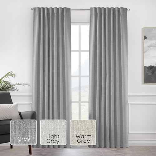 Sliding Door Curtain Patio Blinds,Thermal Shade 100% Light Blackout Linen Retro Curtains Drapes for Living Room Bedroom Beach Coastal Farmhouse Decor,2 Panels Pair Set,Seafoam Sea Green Grey,96in Long