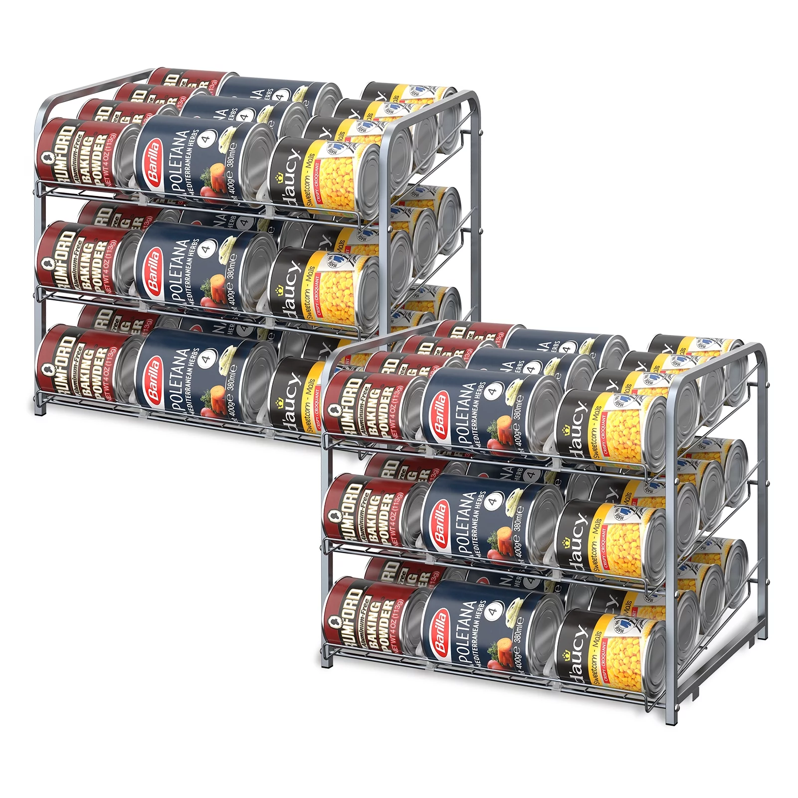 2 Pack 3-Tier Stackable Can Rack Organizer Storage Soda Cola Holder, Silver