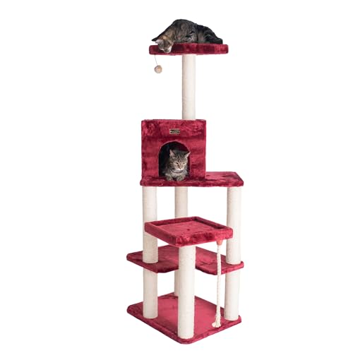 Armarkat Real Wood Cat Tower, Ultra thick Faux Fur Covered Cat Condo House A6902B, Burgundy