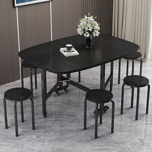 Wood Extendable Dining Table with Wheels | Folding Table Dining, Universal Wheel, Space Saving Gateleg Table for Kitchen | Brown-120x80x75CM