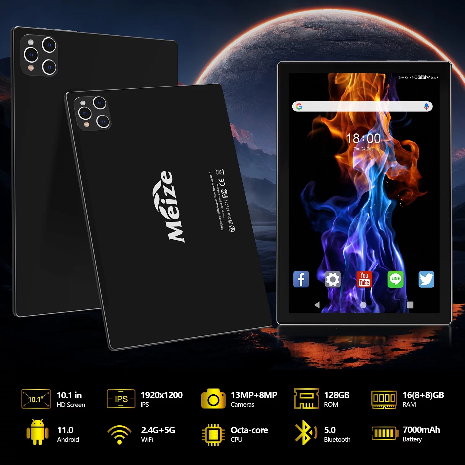 Android 12 Tablet,10inch 2024 Newest Tablet,Octa-Core Processor with 16GB (8+8 Expand) RAM+128GB ROM+1TB Expand,2.4G/5G WiFi Tablet with Keyboard,1920 * 1200 IPS Display Laptop Tablet,Black