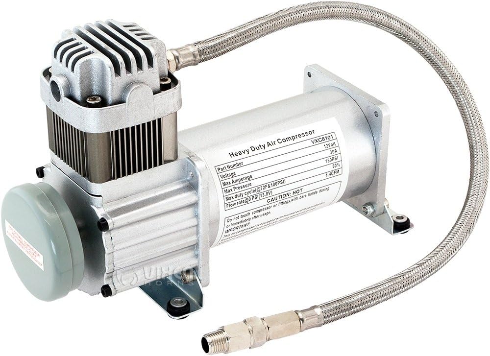 Vixen Horns Heavy Duty Onboard Air Compressor 150 PSI. Universal Replacement for Truck/Car Train Horn/Suspension/Ride/Bag kit/System. Fits All 12v Vehicles Like Semi/Pickup Trucks/Jeep VXC8101