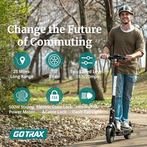 Gotrax G4 Electric Scooter, 10” Solid Tires, Max 25 Mile Range and 20Mph Power by 500W Motor, Double Anti-theft Lock, Bright Headlight and Taillight, 500W Foldable E Scooter for Adults