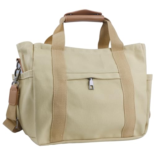 Canvas Tote Bag with Multiple Pockets for Women, Cute Crossbody Shoulder Bag Casual Hobo Messenger Purse Handbag
