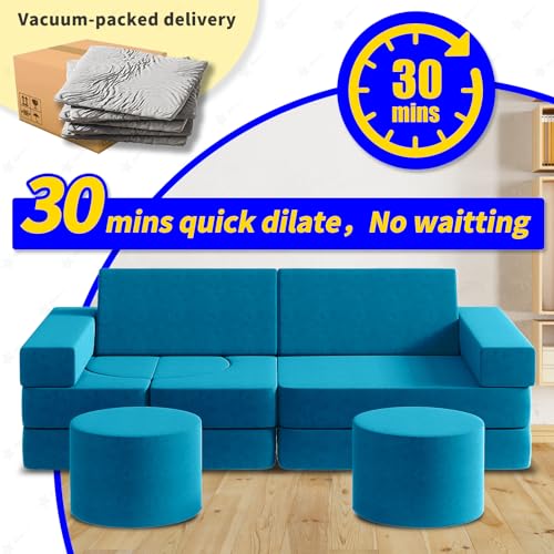 Modular Kids Play Couch13PCS, Modular Couch Kids with 2 ottomans, Fold Out Kids Couch for Playroom Bedroom, Modular Kids Couch for Boys and Girls, Kids Play Couch for Kids (Blueberry, L)