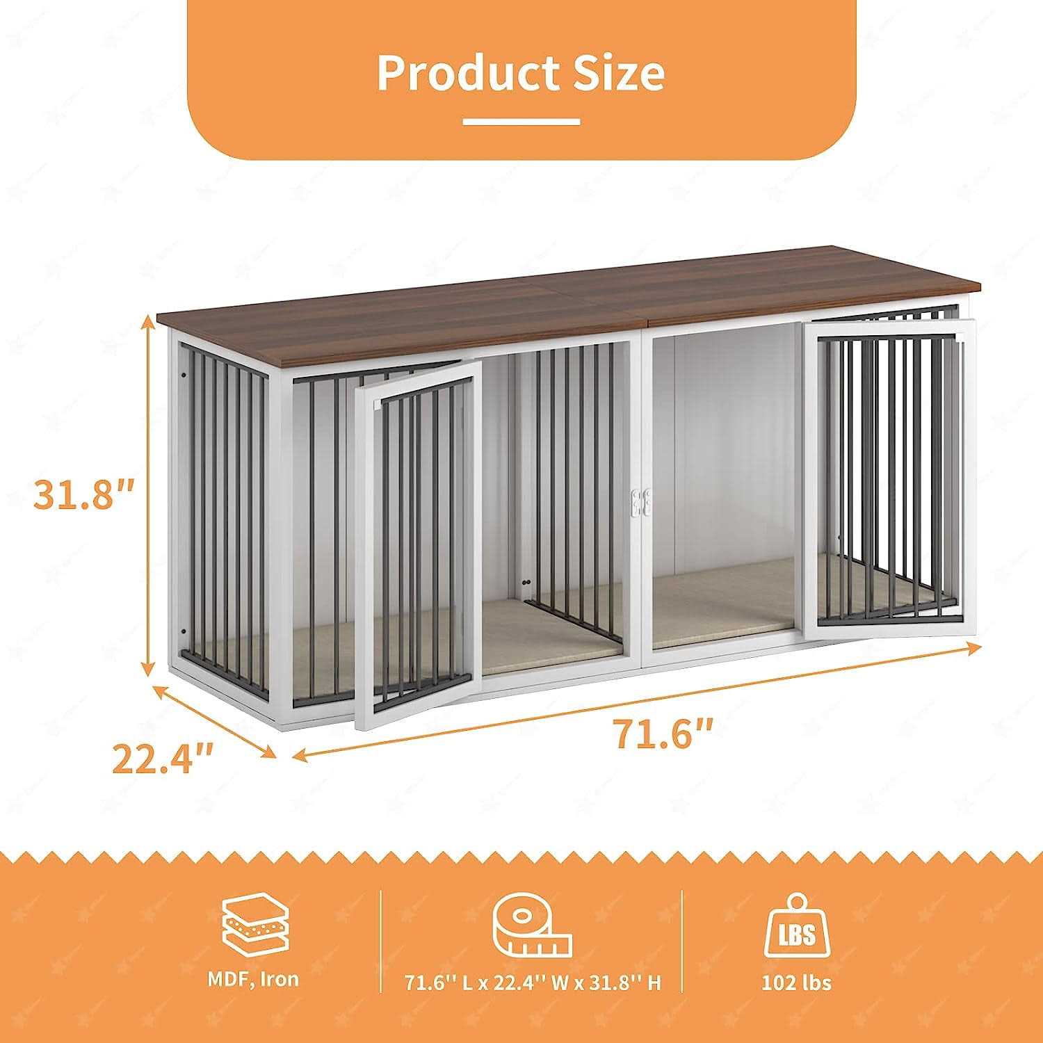 Large Dog Crate Furniture for 2 Dogs Linor Wooden Dog Crate Table with Double Doors - Pet Supplies online store