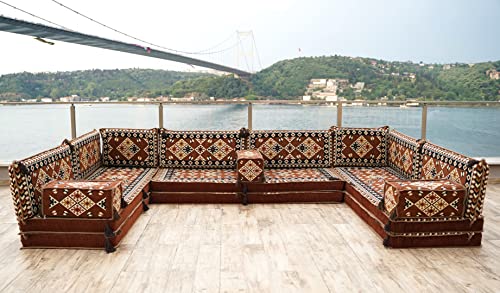 8'' Thickness Oriental Floor Sofa, Arabic Majlis, Floor Cushions, Moroccan Sofa Set (U Sofa Full Set)