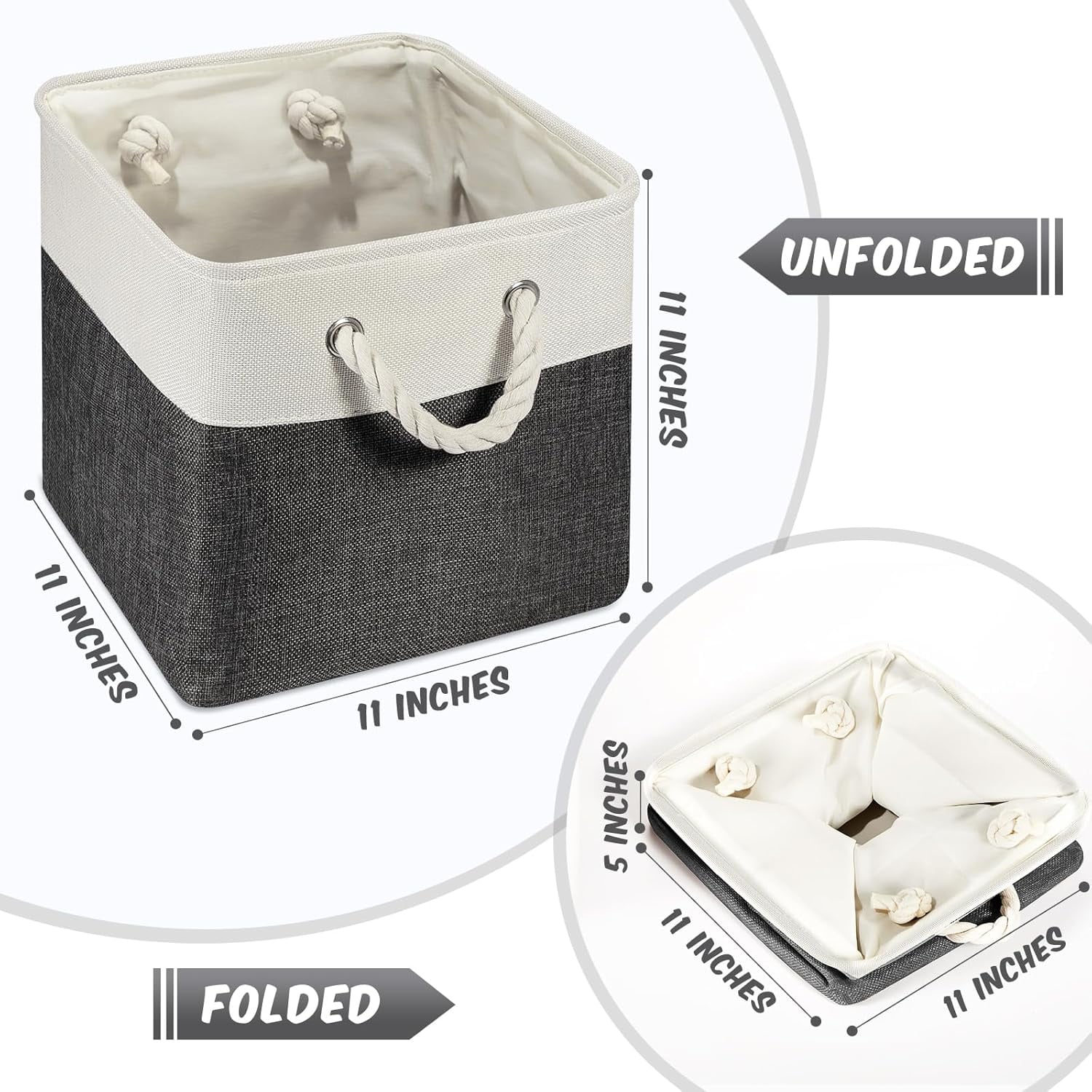 6 Pcs 11 x 11 Inch Cube Storage Bins Fabric Cube Storage Organizer Bins Foldable Storage Cube Baskets with Sturdy Carry Handles Multipurpose Storage Cube for Home (Black, White)