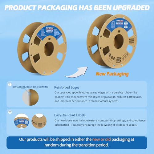 OVERTURE Nylon Filament 1.75mm 3D Printer Filament, Polyamide (PA) 1kg Spool (2.2lbs), Dimensional Accuracy +/- 0.02 mm, Fit Most FDM Printer (Black)