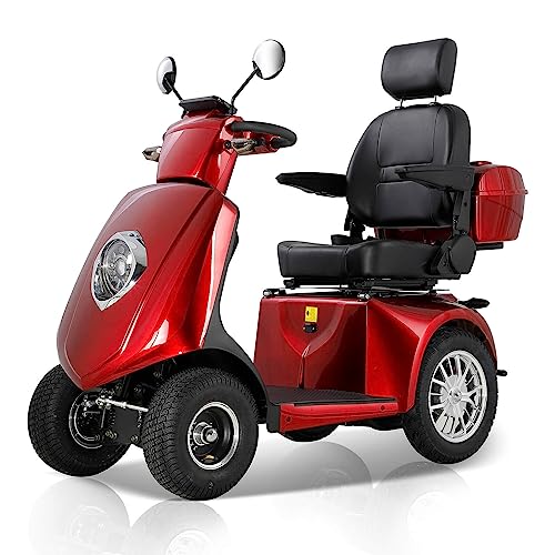 ZVGREEN Heavy Duty 4-Wheels Mobility Scooter for Adults & Seniors, Medical Electric Powered Wheelchair Device 800W, Elderly-Rear LockBox Smart Seat 360 Degree Rotation (Model JXY4D-Red)