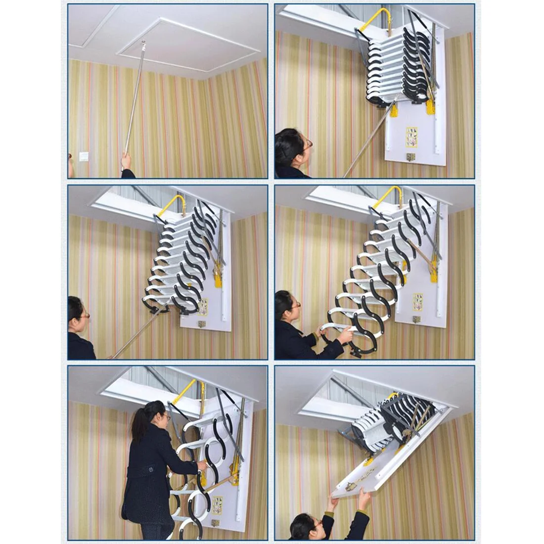 INTBUYING Attic Ceiling Ladder Stairs 10.5ft/13Steps Carbon Steel White 31.5*35.4in